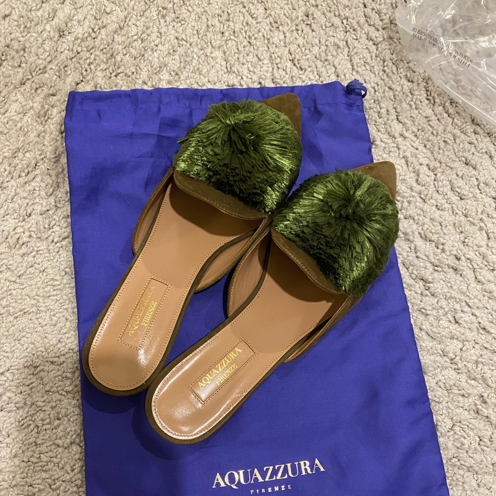 Aquazzura mules size 37 forest green